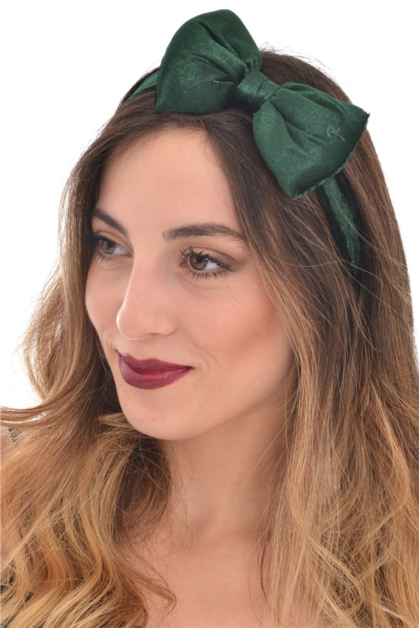 hahai accessoriesKadın Lastikli Yeşil Renk Kadife Fiyonk Saç Bandı