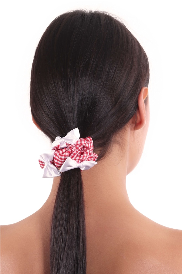 hahai accessoriesKadın Pötikareli Kurdele Detaylı Kırmızı & Beyaz Scrunchie Toka