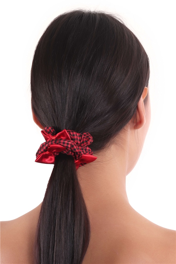 hahai accessoriesKadın Pötikareli Kurdele Detaylı Kırmızı & Siyah Scrunchie Toka