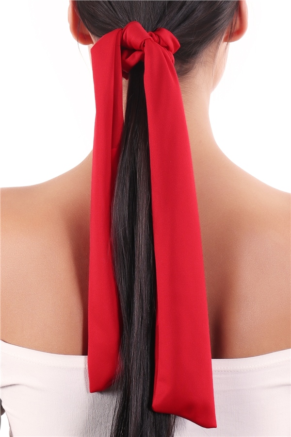 hahai accessoriesKadın Uzun Kurdele Model Kırmızı Scrunchie Toka