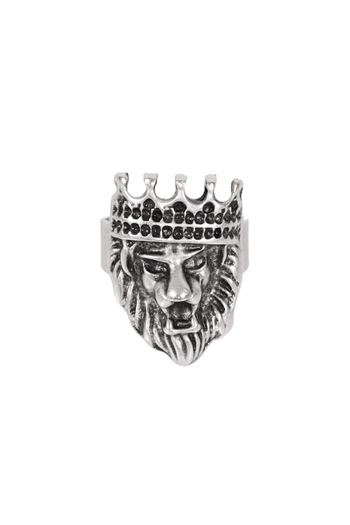 LabalabaErkek Antik Gümüş Kaplama Ayarlanabir Kral Tacı&Aslan Yüzük