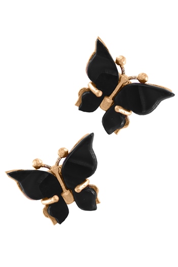 LabalabaKadın Altın Renk Kaplama Çivili Model Siyah Sedef Taşlı Kelebek Figürlü Küpe
