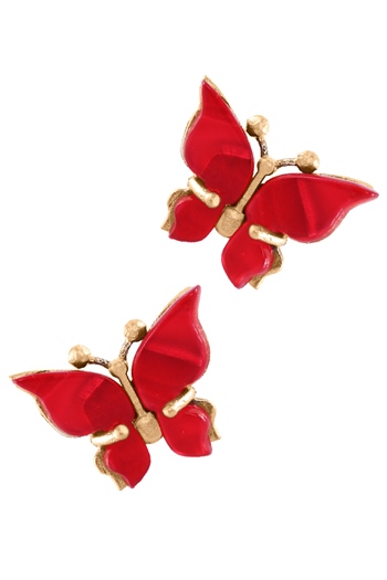 LabalabaKadın Altın Renk Kaplama Çivili Model Kırmızı Sedef Taşlı Kelebek Figürlü Küpe