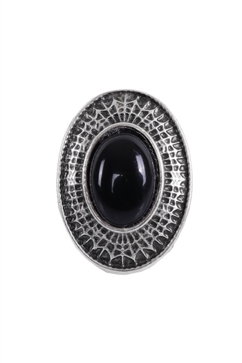 LabalabaKadın Antik Gümüş Kaplama Siyah Boncuk Detaylı Oval Yüzük