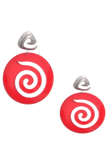 Kadın Gümüş & Kırmızı Pleksi Çivili Model  Tasarım Spiral Küpe