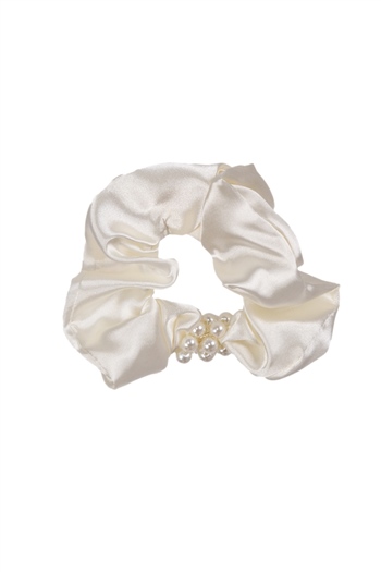 hahai accessoriesKadın İnci Boncuk Detaylı Kırık Beyaz Scrunchie Toka