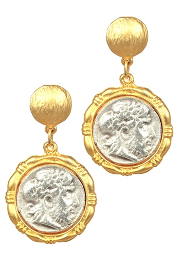 LabalabaKadın Mat Altın & Antik Gümüş Renk Kaplama Çivili Model Roma Sikkesi Tasarım Küpe