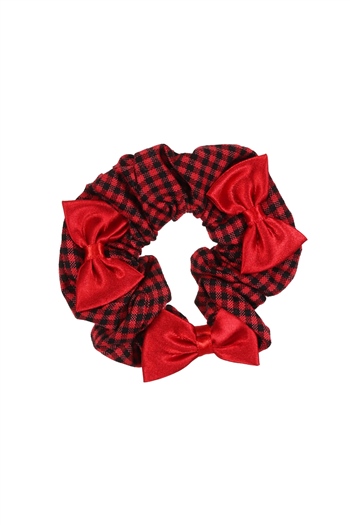 hahai accessoriesKadın Pötikareli Kurdele Detaylı Kırmızı & Siyah Scrunchie Toka