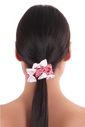 hahai accessoriesKadın Pötikareli Kurdele Detaylı Kırmızı & Beyaz Scrunchie Toka