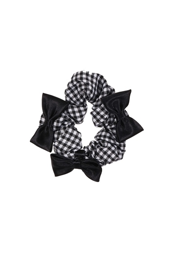 hahai accessoriesKadın Pötikareli Kurdele Detaylı Siyah & Beyaz Scrunchie Toka